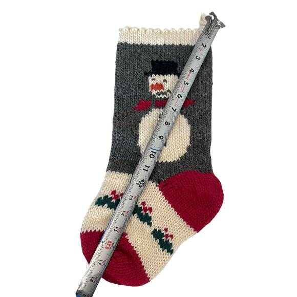 Hand Knit Christmas Stocking Wool Handmade Snowman Mistletoe 16” Red Gray Ivory - Picture 6 of 7